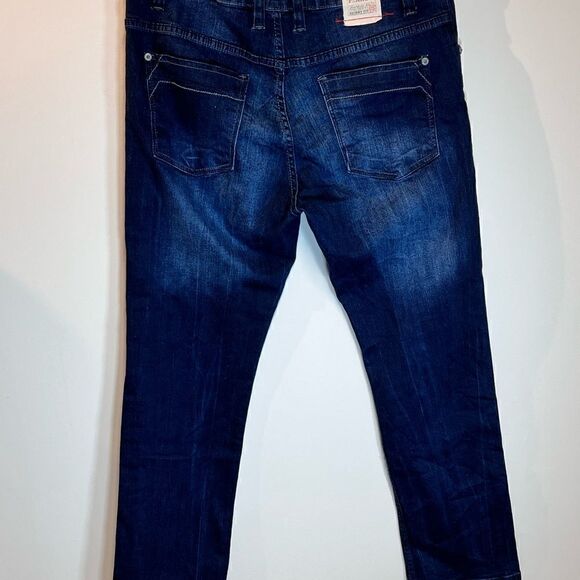 FREE PLANET Mens Dark Wash Whiskered Jeans with 2% Spandex 34/30 - Picture 5 of 7
